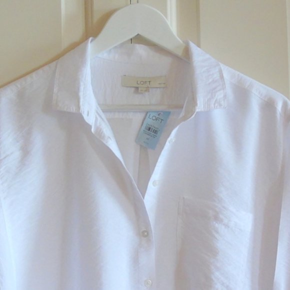 LOFT Bright White Shirt Medium Petite - Picture 3 of 10